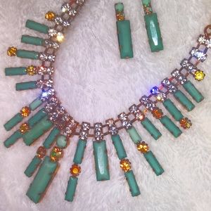 Gold Turquoise & Rhinestone Necklace Set